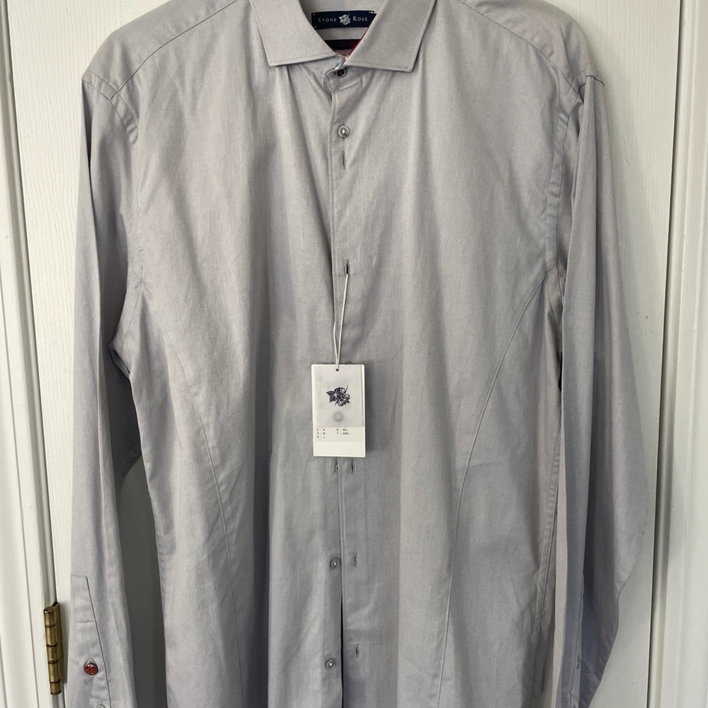 Stone Rose Gray Dress Shirt Elegant Cotton Blend